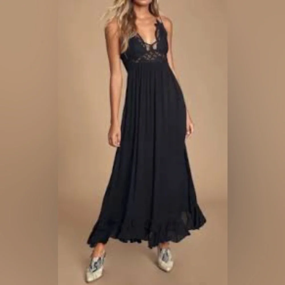 Free People Adella Maxi Slip dress in black NWT XS - Picture 3 of 8